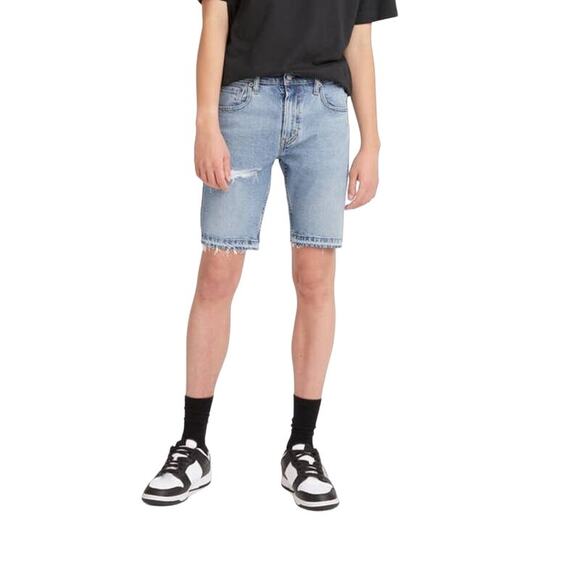 New Levi's 412 Men's Stretch Ripped Medium Wash Bermuda Slim Denim Shorts 40 - Picture 1 of 7